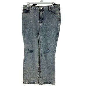 Blue b. Collection Womens Distressed Denim Jeans With Rhinestones Size L